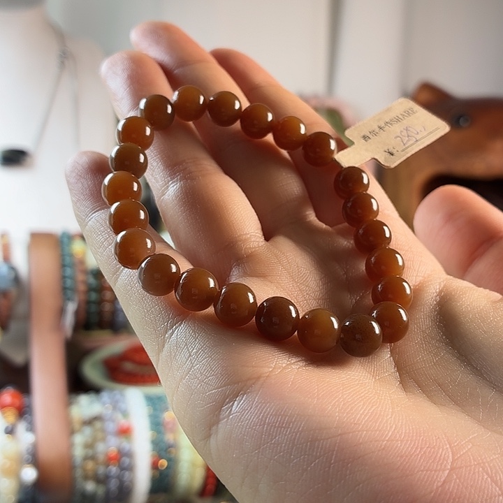 和田玉（糖玉）未镶嵌手链卡8红糖