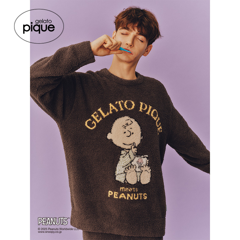 gelato pique25秋冬新品男睡衣史努比联名半边绒套头衫PMNT255980