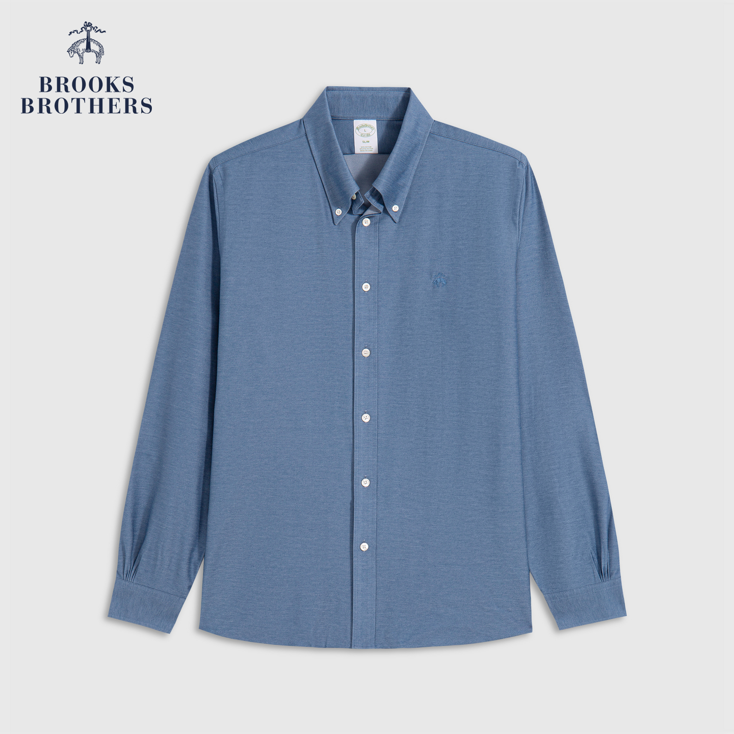 Brooks Brothers/布克兄弟男士25早秋新品纯色刺绣logo纽扣领衬衫