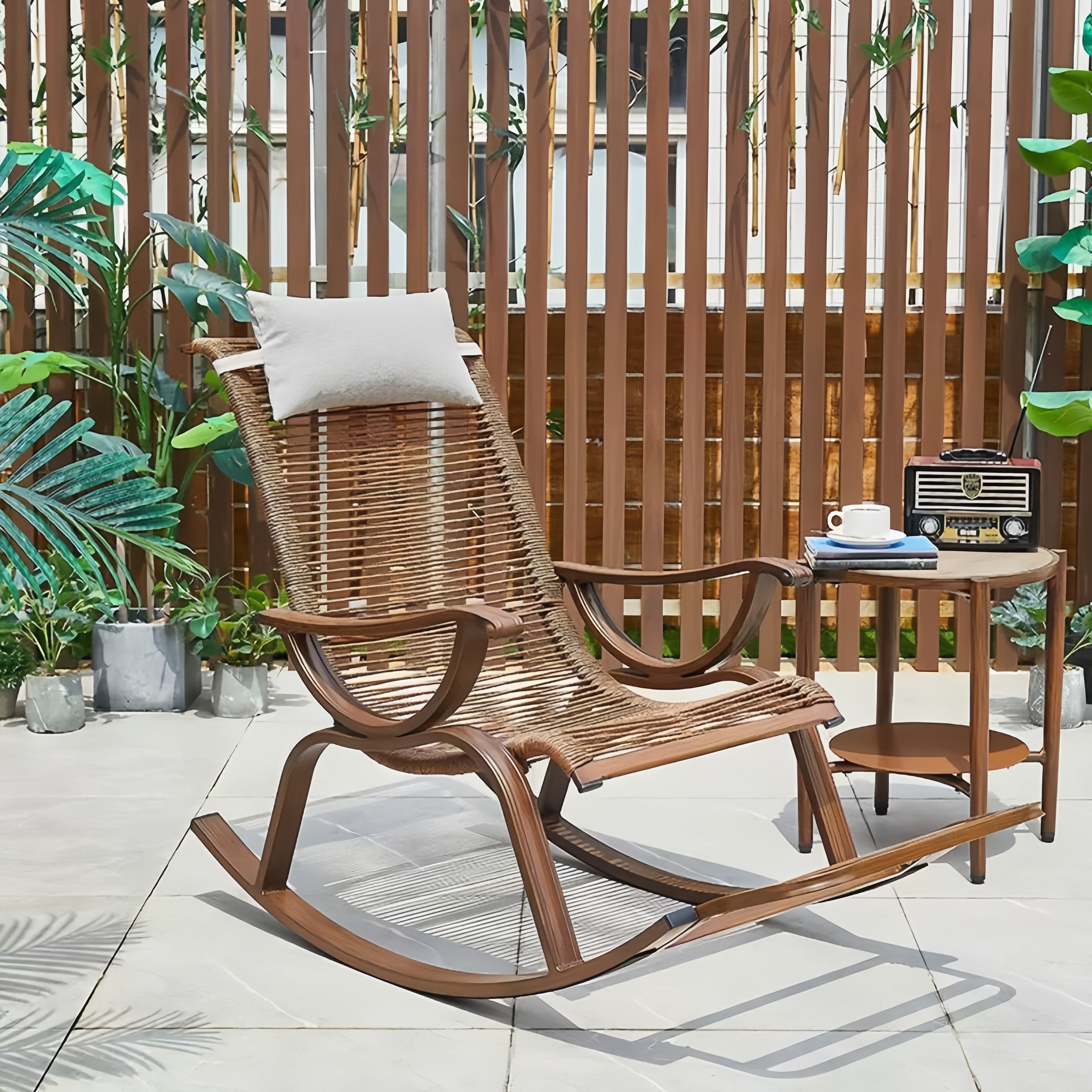 阳台摇摇椅家用客厅躺椅铝合金藤编椅成人老人休闲睡椅懒人逍遥椅