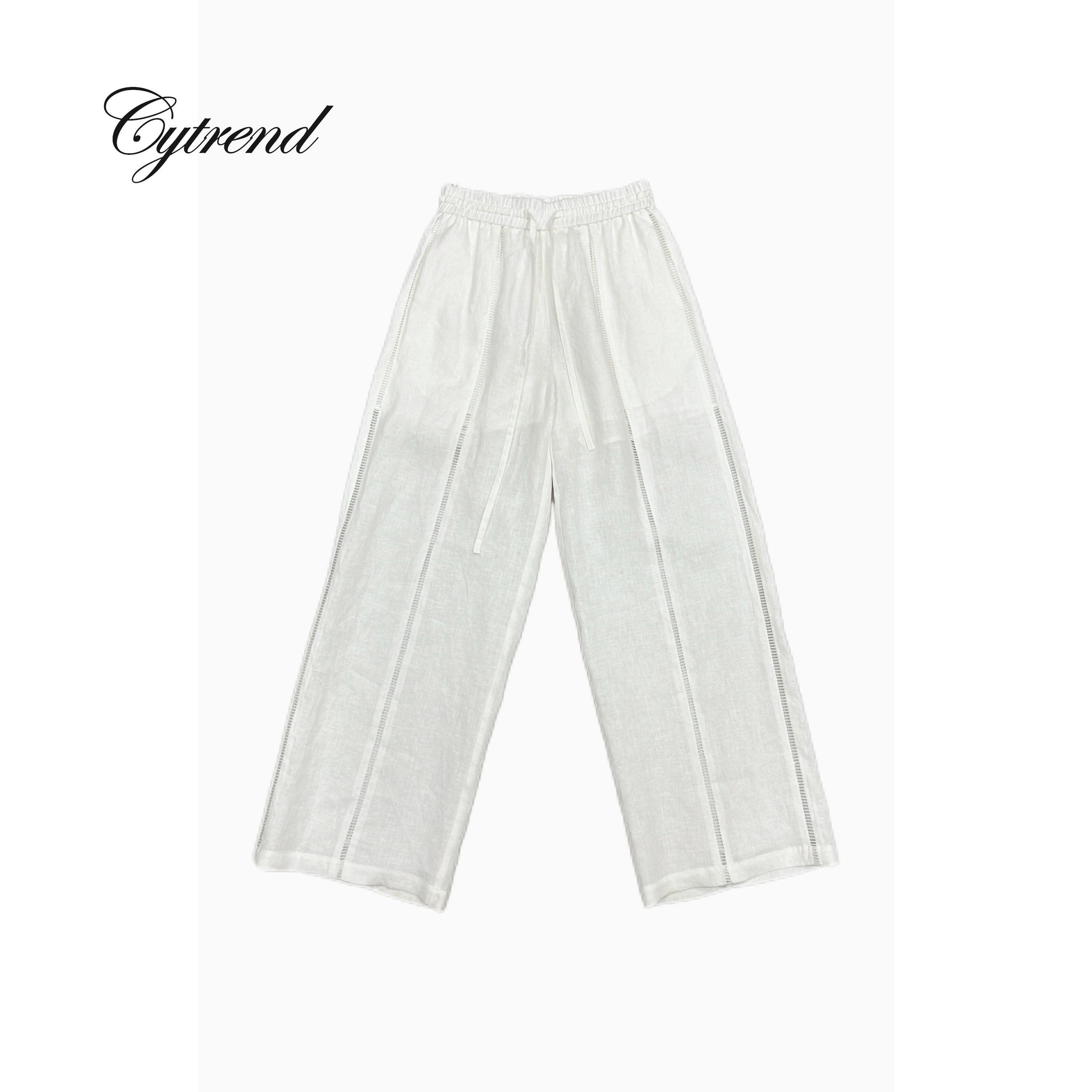 CYSC2179亚麻镂空拼接抽绳阔腿裤