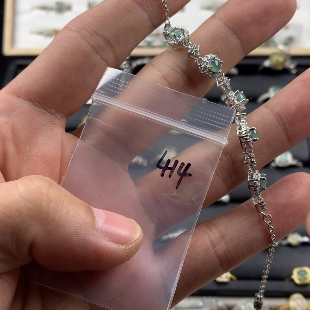 翡翠银S925镀金镶嵌戒指414