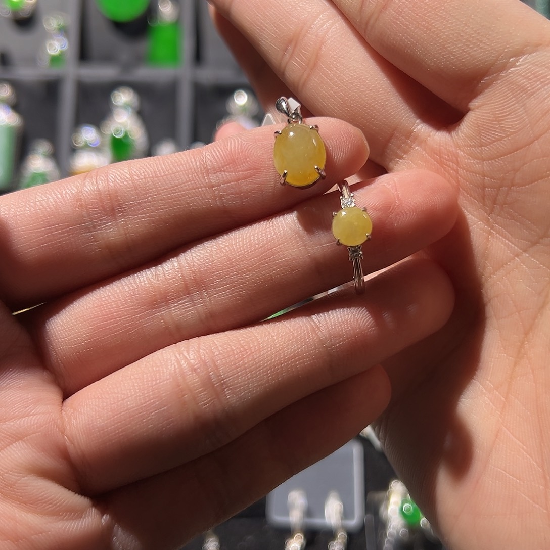 @***静翡翠银S925镶嵌戒指俩件