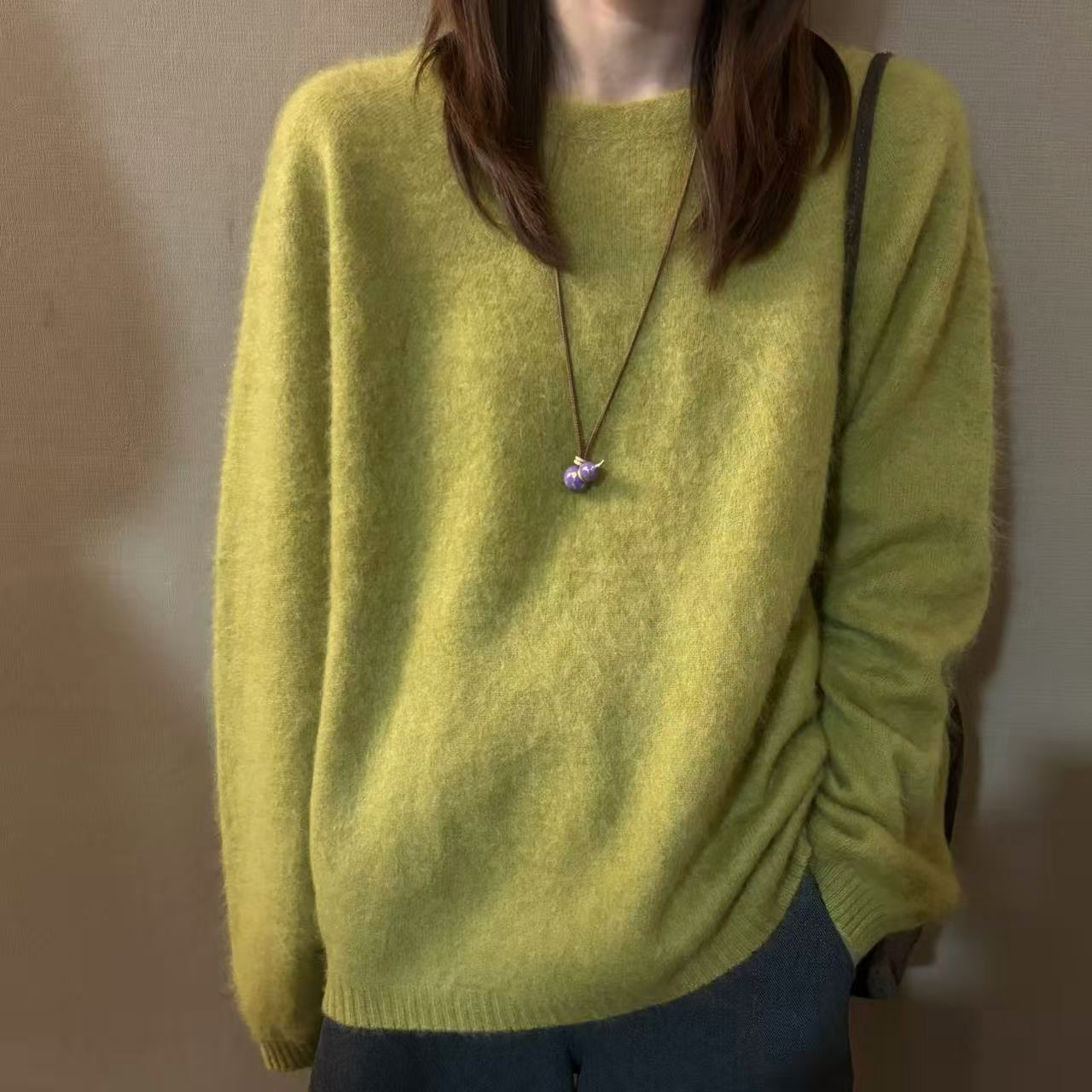 【香木】青苔色拉毛羊毛衫