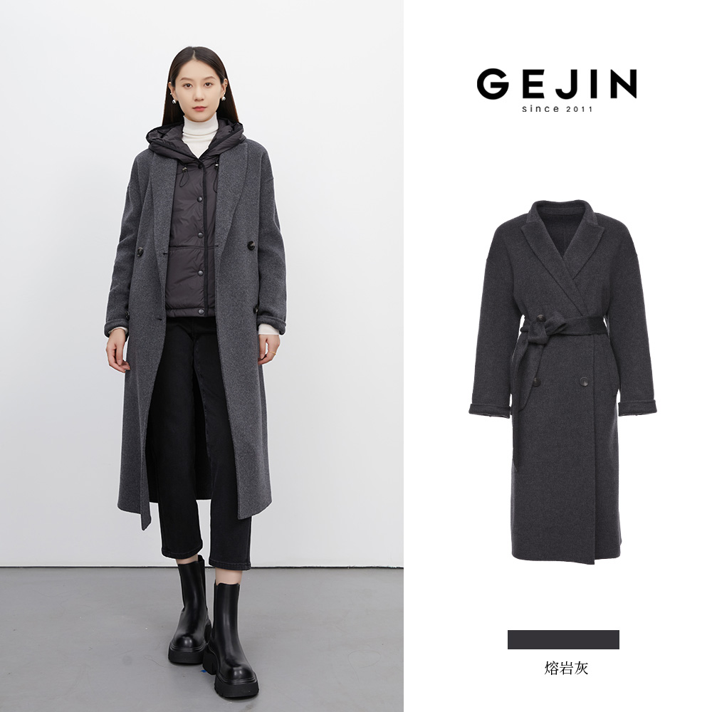 GEJIN/歌锦秋冬新款极简廓形优雅恣意双排扣大衣9422582492