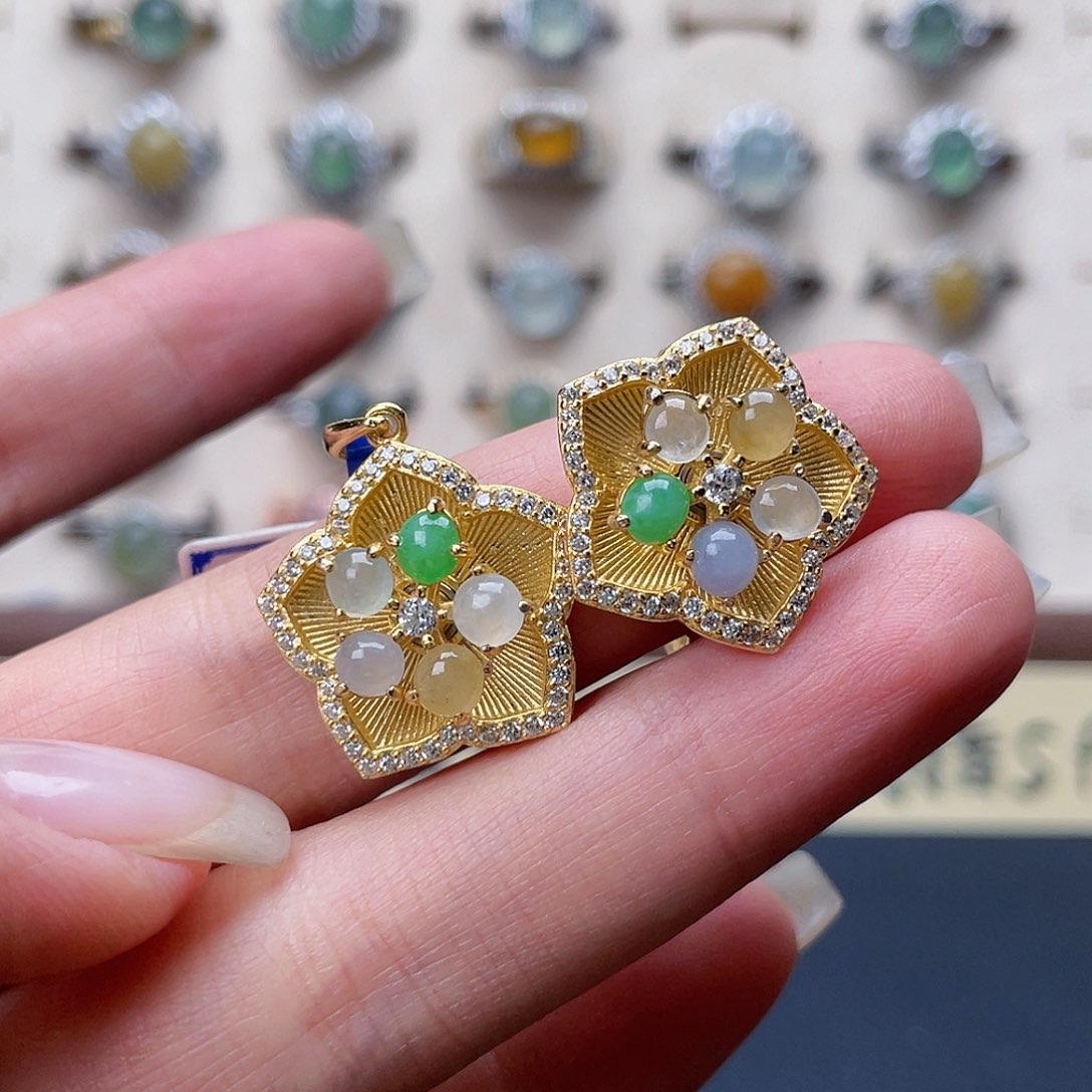 翡翠戒指银S925镶嵌吊坠戒指