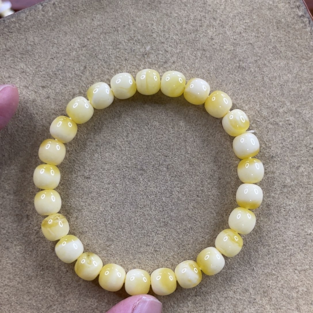 蜜蜡未镶嵌珠宝奇石8.5mm浓腊瓷白