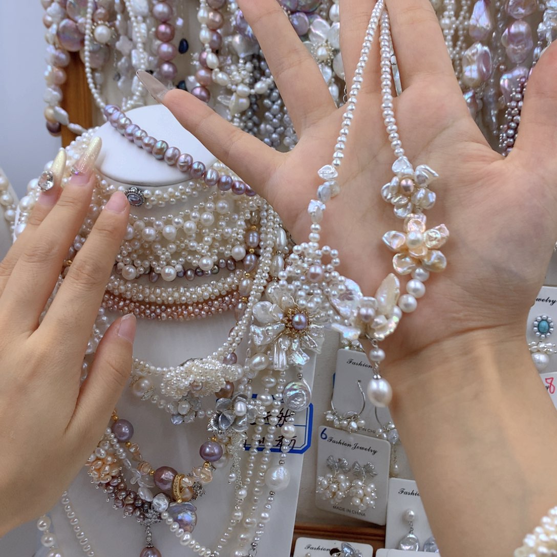 顺***意银S925镶嵌项链耳饰淡水珍珠