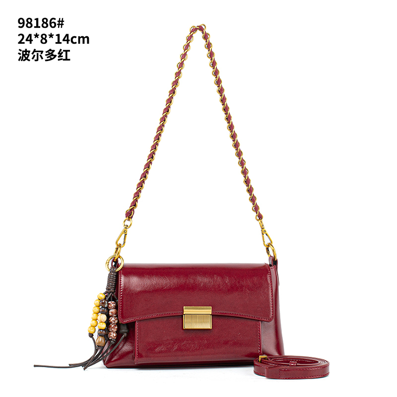 【RAIN.CUN】QYX-98186-波尔多红气质时尚百搭简约斜跨轻奢女包