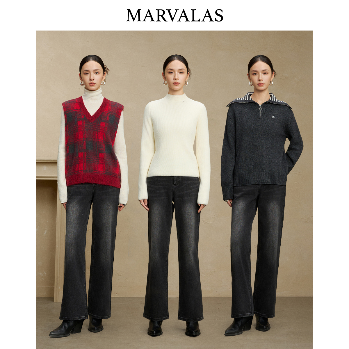 【粉丝专属】复古水牛仔裤女冬季高腰直筒裤时尚阔腿修身裤子