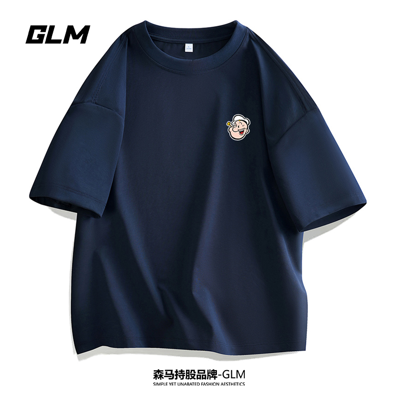 大力水手联名GLM夏季男士短袖T恤衫情侣半袖百搭体恤圆领打底上衣