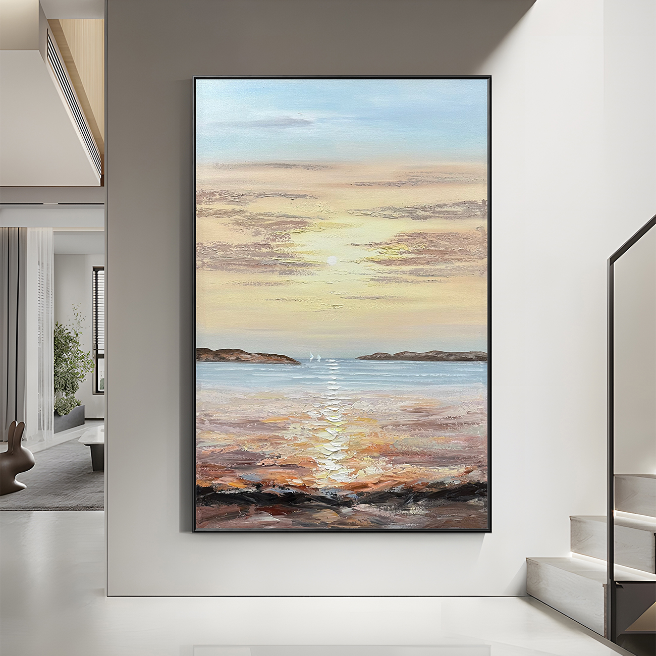 原创款【旭日东升】纯手绘油画海景现代简约客厅玄关餐厅肌理装饰画
