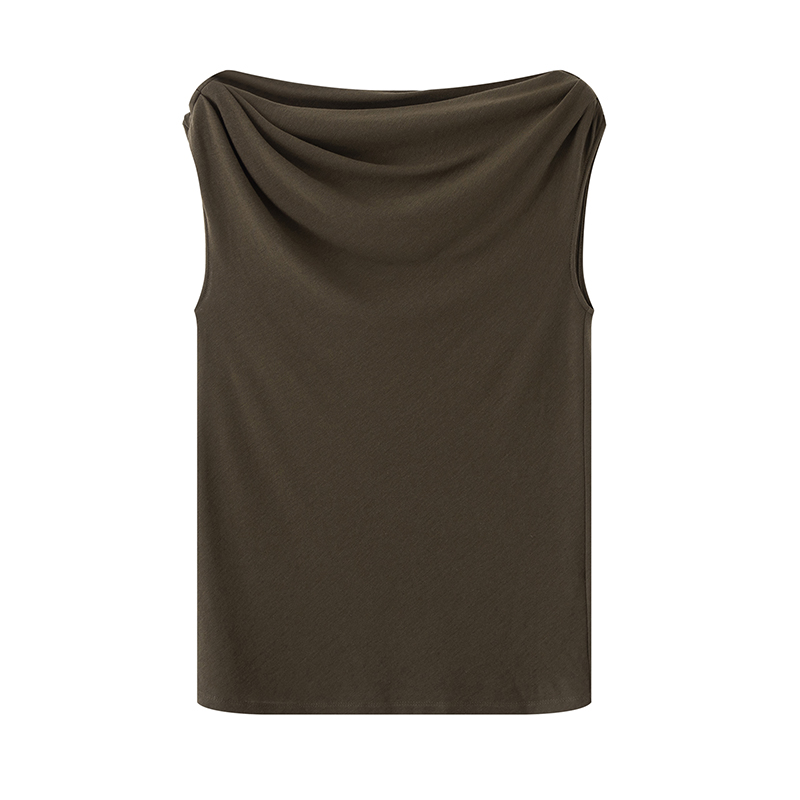 【艾家】商场同款2025秋季新款显瘦一字领无袖打底针织衫上衣女3112