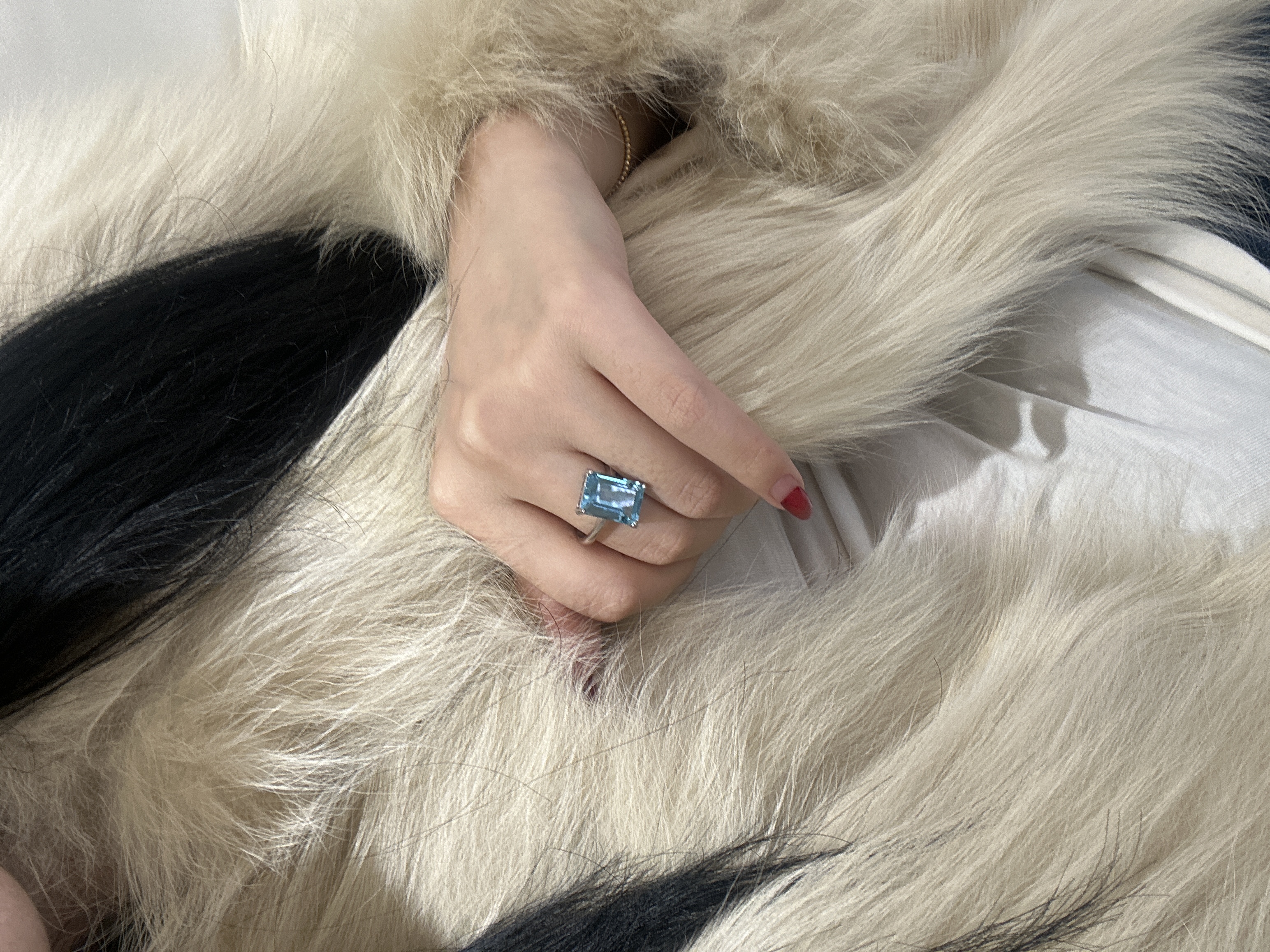 天然蓝托帕石戒指活口s925银镶戒指时尚简约轻奢气质蓝色宝石戒指