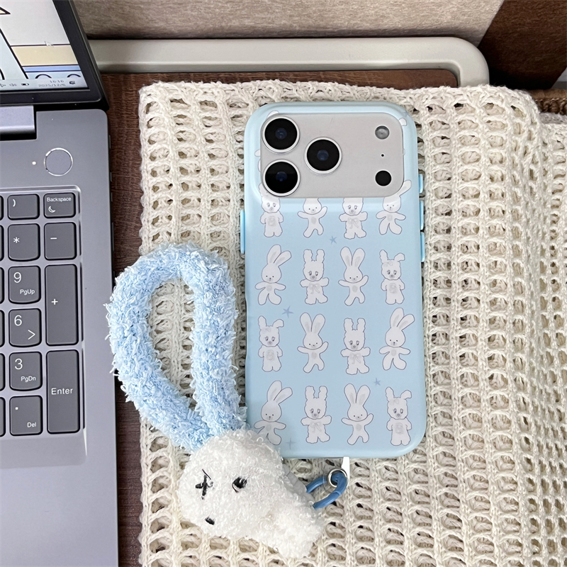 双层磨砂满屏搞怪小兔+挂绳适用16promax手机壳iPhone17苹果15/14