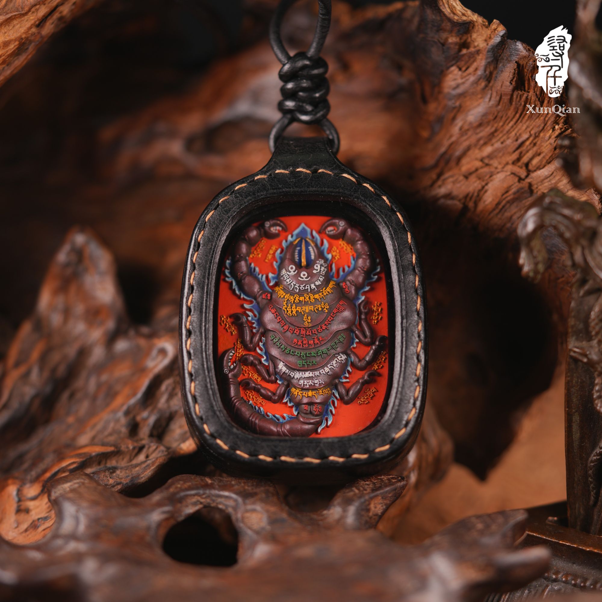 【莲师铁蝎】立体唐卡彩绘擦擦手工皮壳拉萨直发