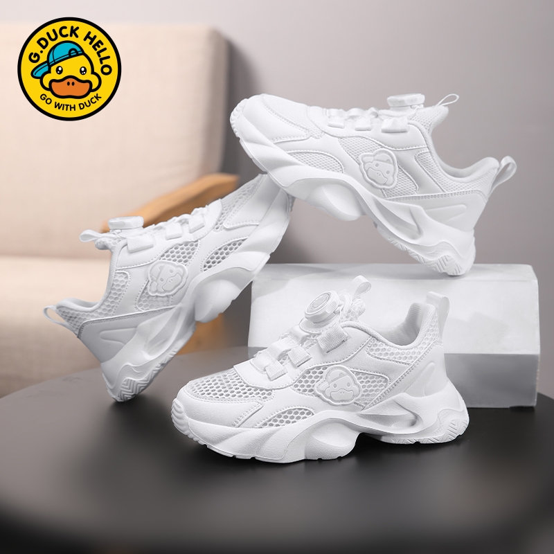小黄鸭男童网面透气小白鞋2025春夏季中大童女童休闲运动板鞋男潮