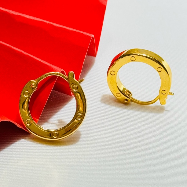 黄金足金999亮面仿钻5D硬金耳环