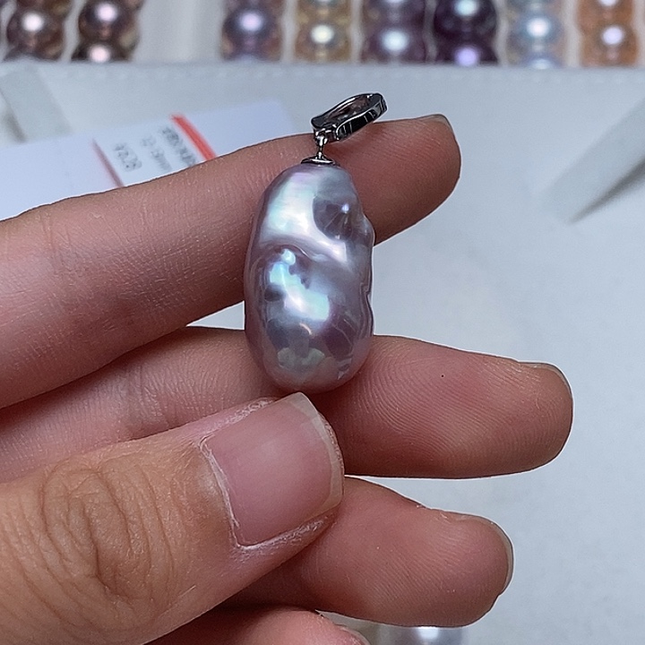 淡水珍珠银S925镶嵌吊坠(不含链)