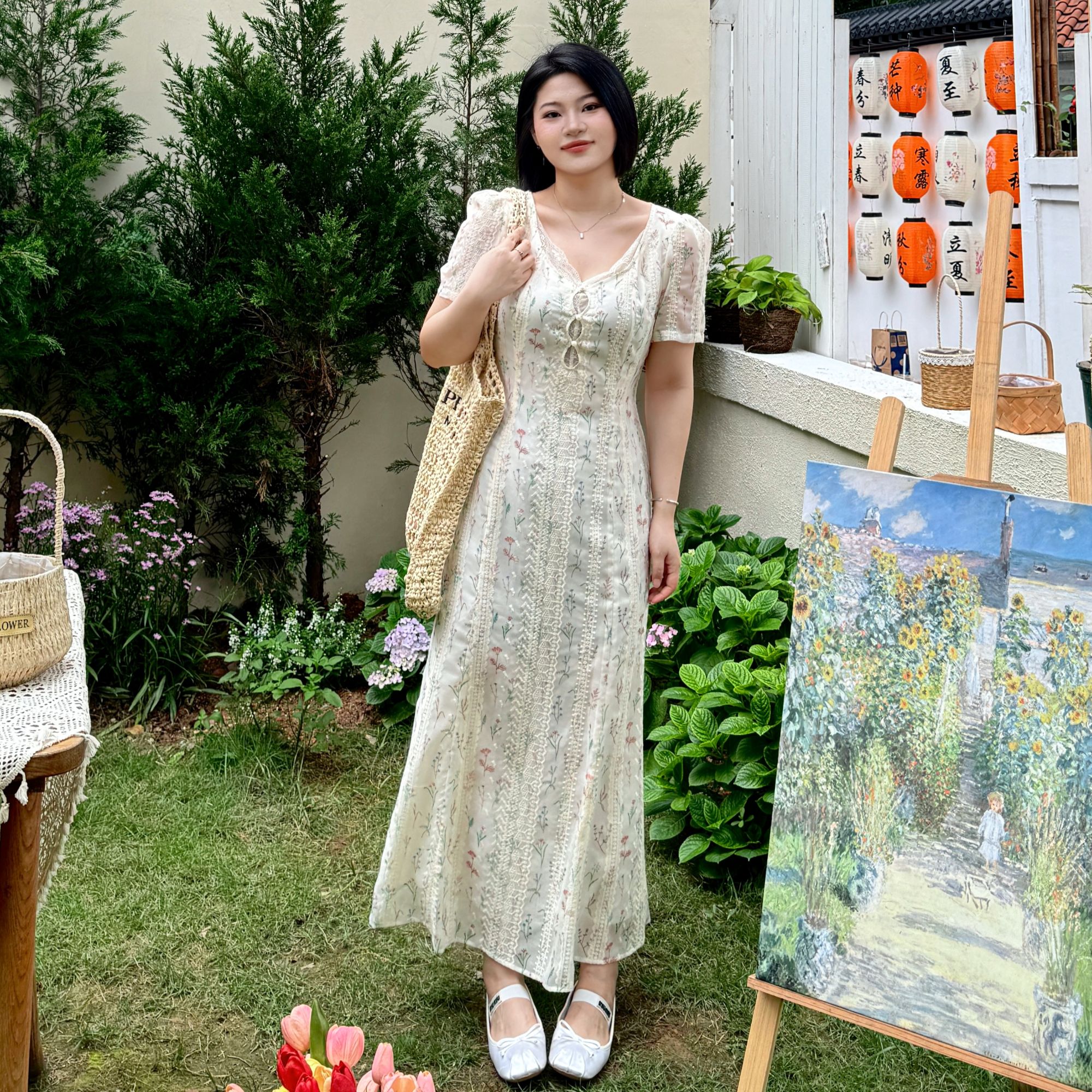 清【兰法庄园】春夏季新款时尚气质百搭遮肉印花连衣裙-S1033-1