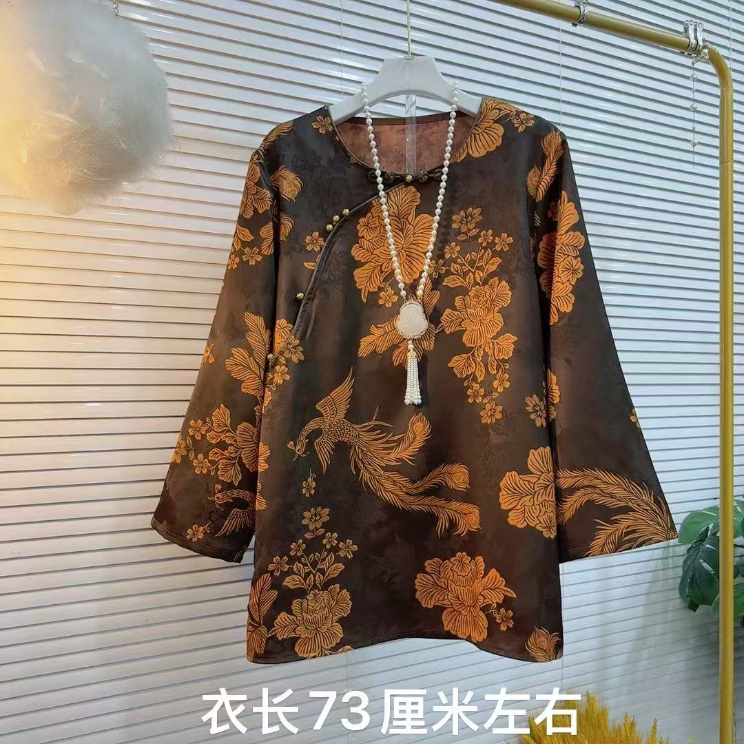 胖MM2025早秋新款新中式凤戏牡丹复古花设计时尚胖美人新秋季新款