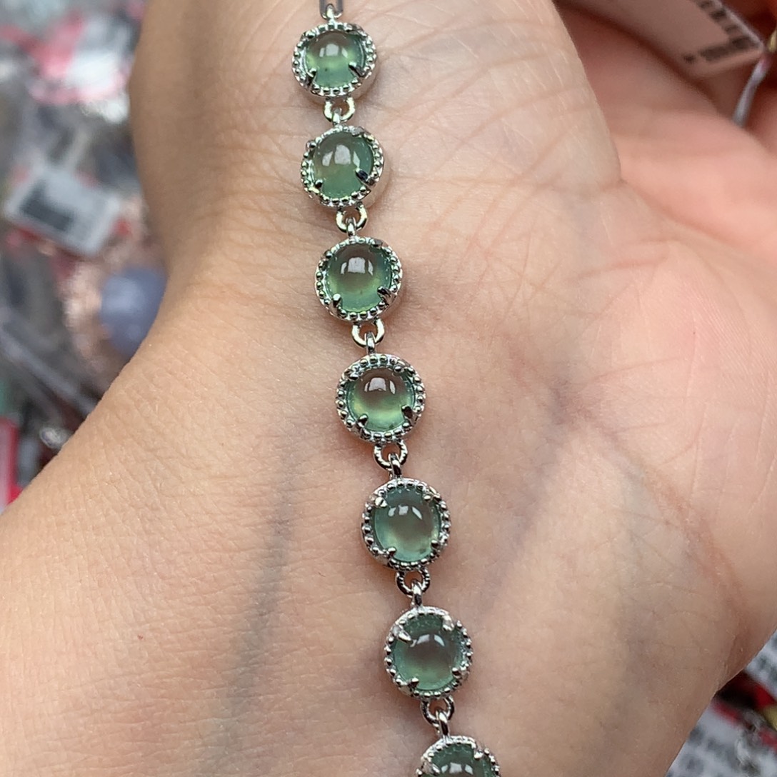 翡翠银S925镶嵌戒指天然翡翠手链