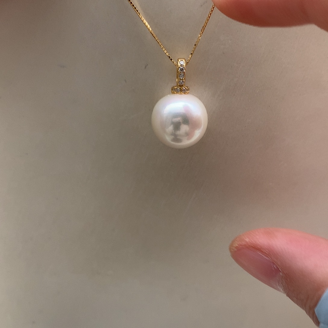 淡水珍珠银S925镶嵌吊坠(赠链)13-14mm