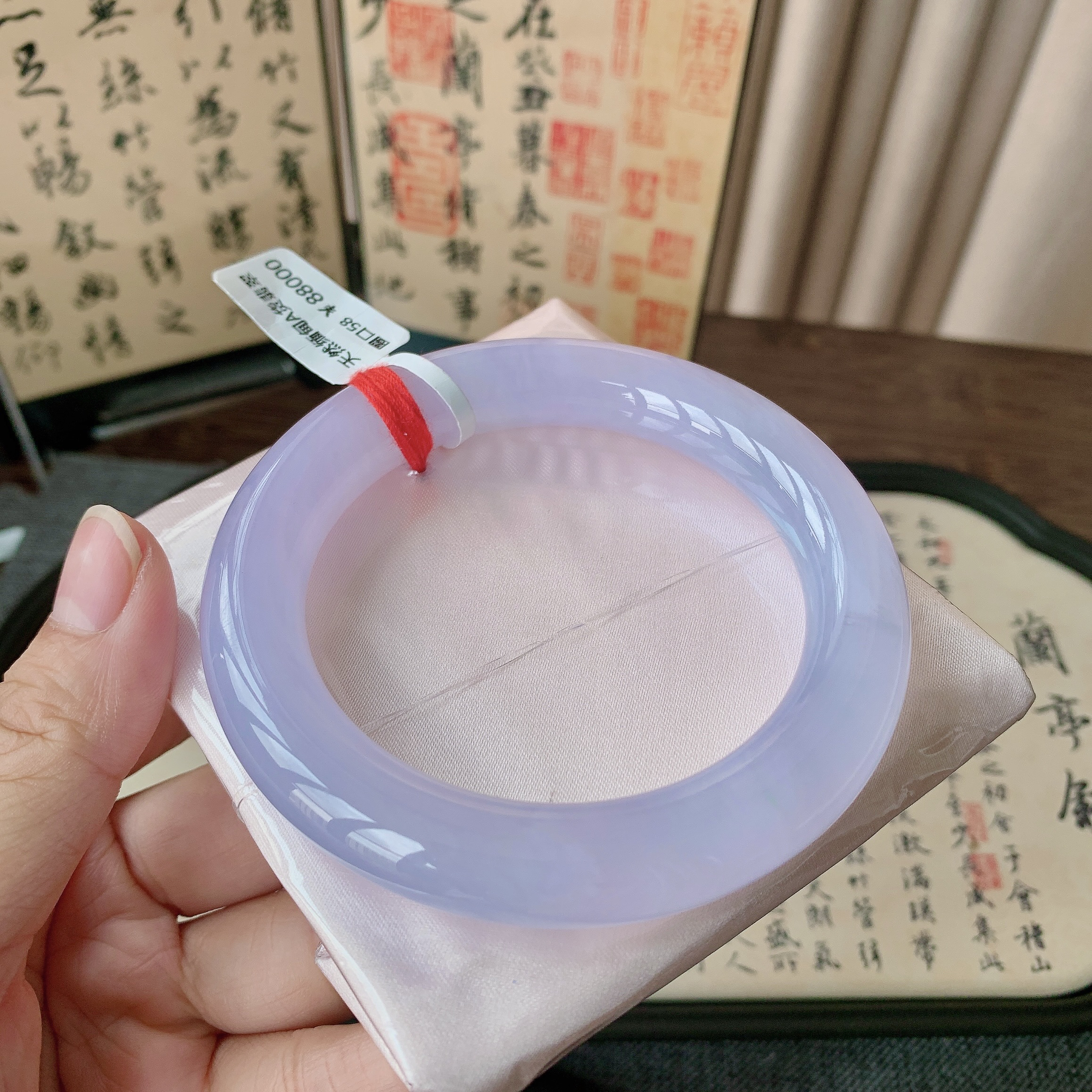 缅甸天然A货翡翠57-58圈口冰种满紫胖圆细腻正圈手镯女款0148