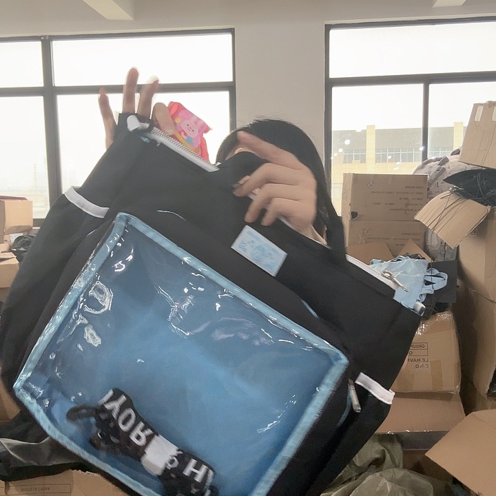 水牛皮（革）蓝黑拼接多功能包加一个红色买菜包