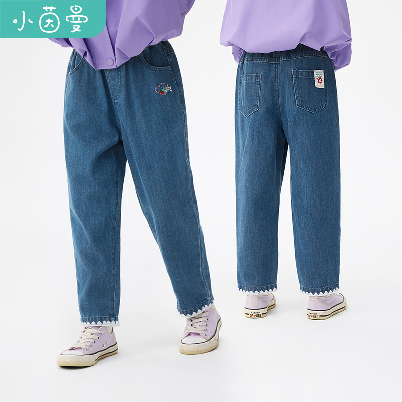 【IP织唛】小茵曼女童牛仔裤字母刺绣25秋中大童休闲裤GO3853024