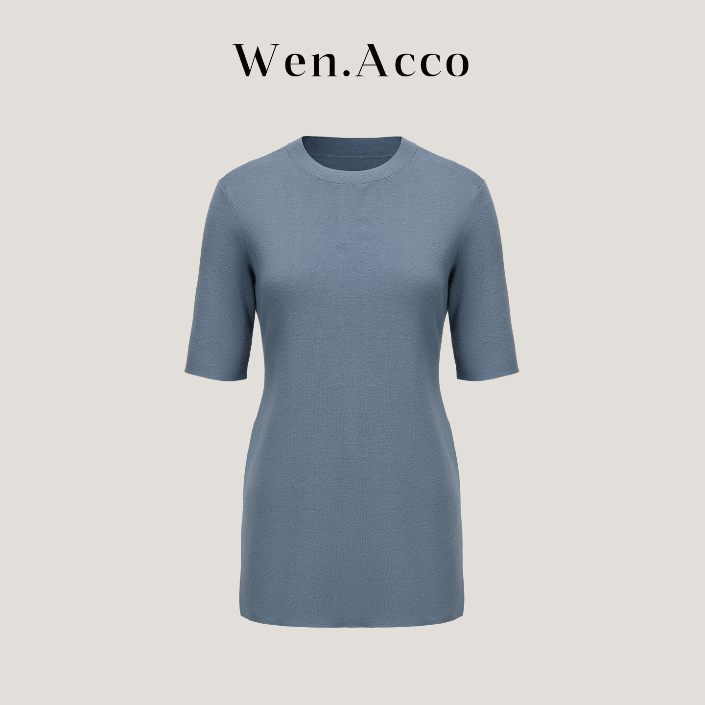 云隐之境极简修身面膜T恤柔软舒适亲肤羊毛中袖上衣气质短袖KM047