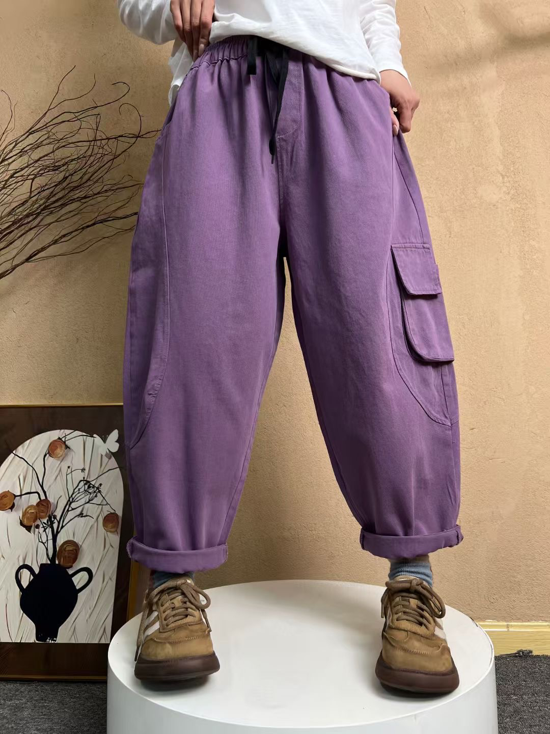 时尚宽松牛仔哈伦裤女显瘦休闲百搭大码长裤春季彩裤763