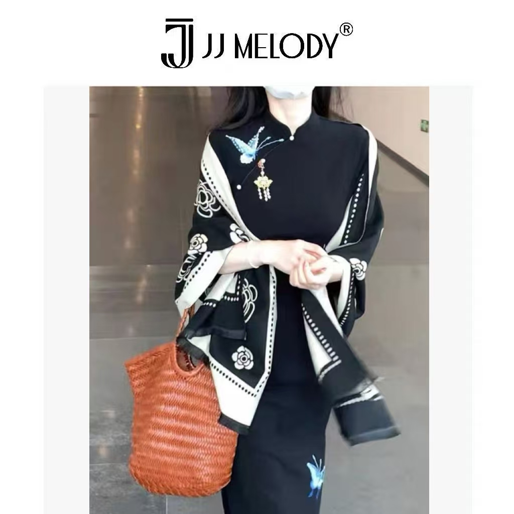 JJ Melody【山茶花】WJ-1002轻奢印花双面围巾65*190 Y