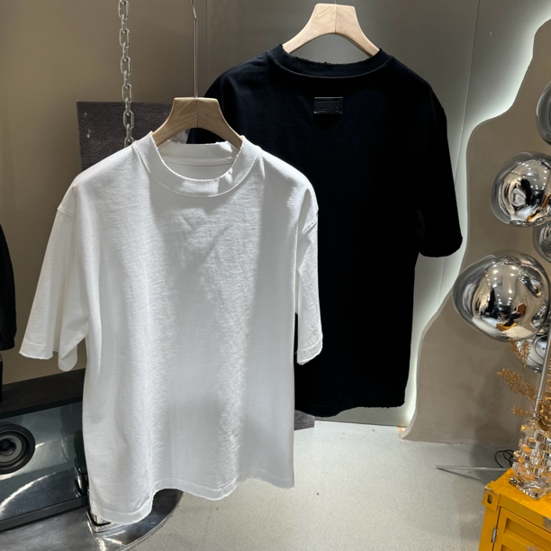 高端万针T恤常规基础大众男士短袖休闲落肩袖纯色半袖春夏设计师