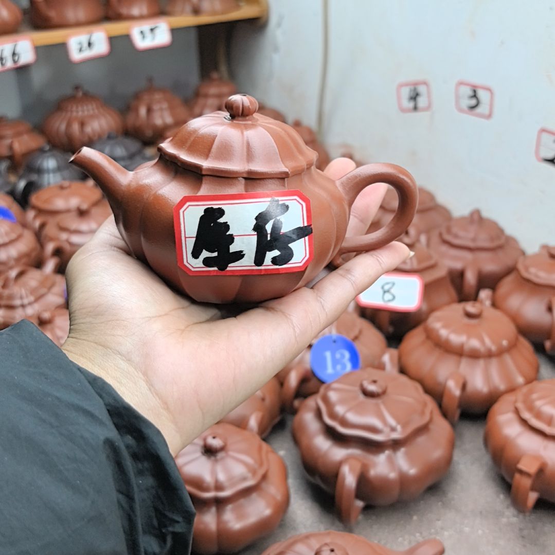 紫砂茶壶朱泥筋纹莲子190cc