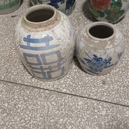 陶摆件双双双喜临门罐罐摆件青花陶瓷