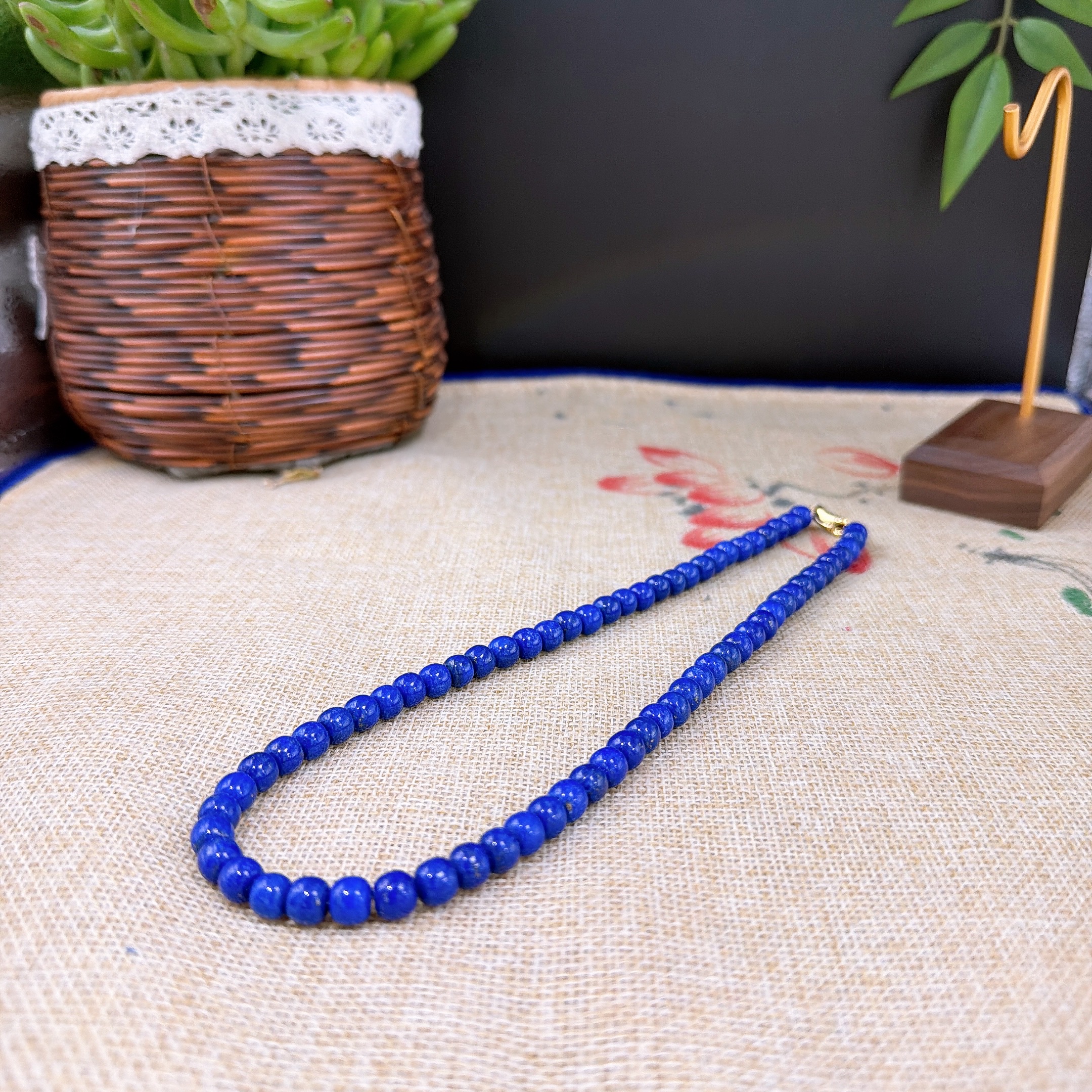 s878青金石老型珠项链 s925银扣头7mm+时尚 多样性发一件镶嵌