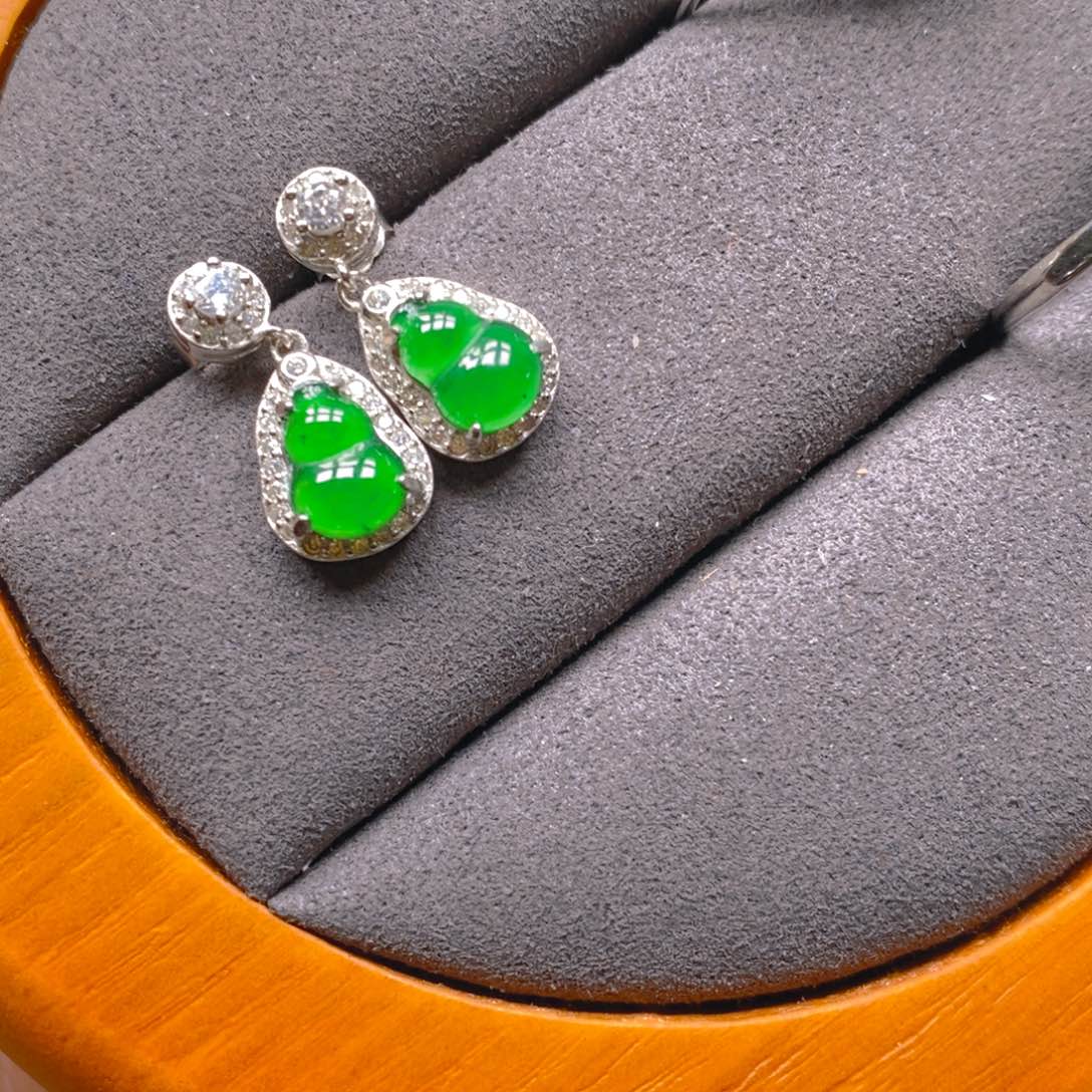 翡翠耳饰银S925镶嵌8888898888988