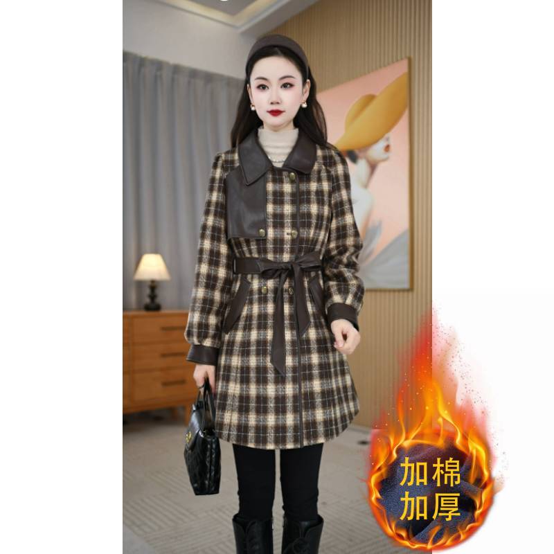 【艾丝琪】2025冬季新款格纹轻奢显白加厚保暖女士外套M-2XL