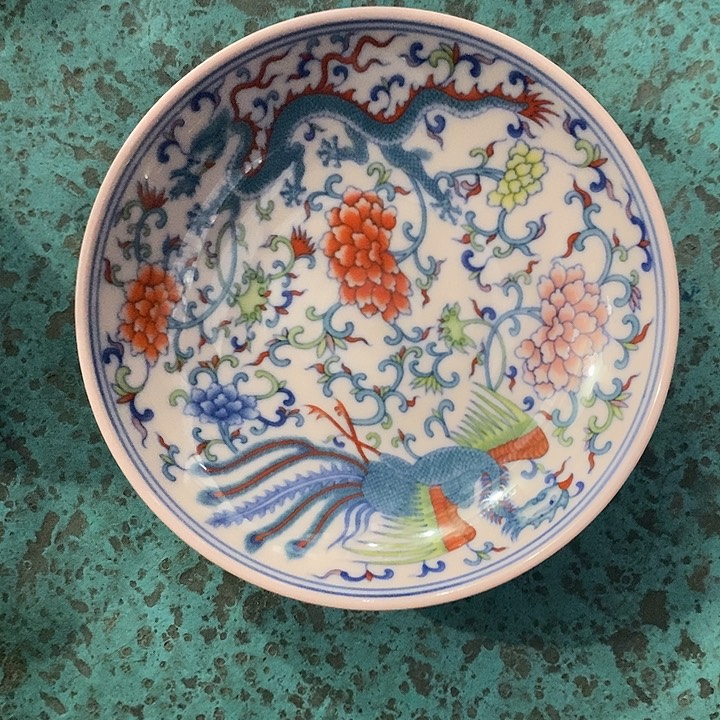 摆件陶红稀土斗彩龙凤窝碟