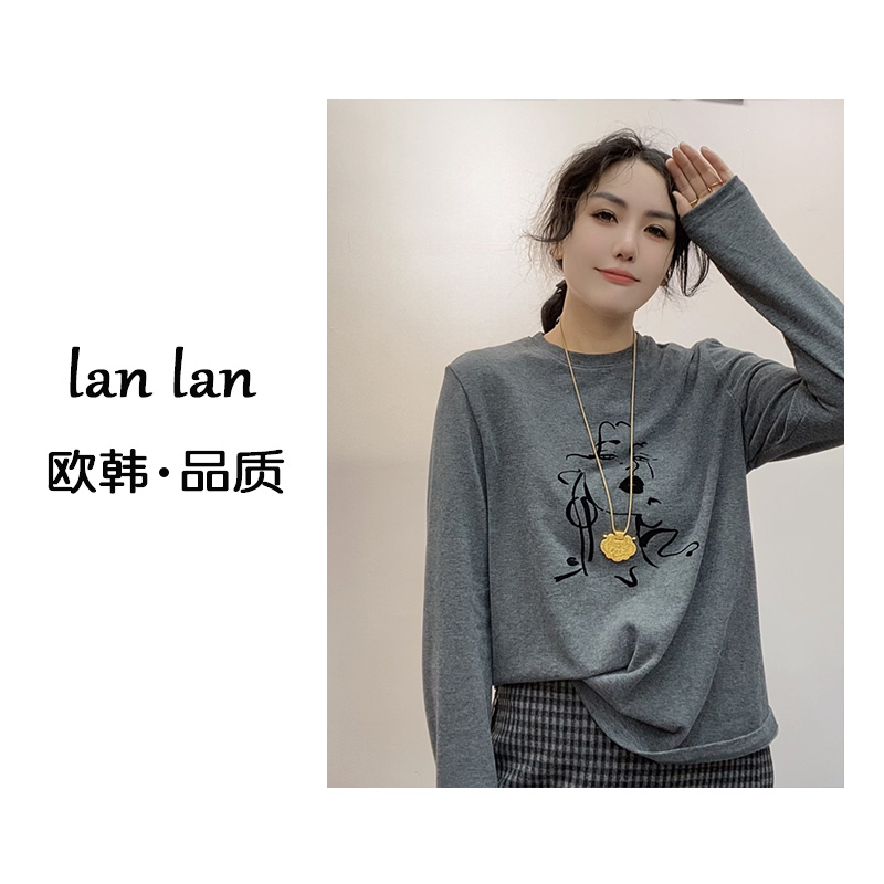 lanlan-秋上新【梦露长袖】83379韩版秋季梦露印花长袖上衣百搭时尚