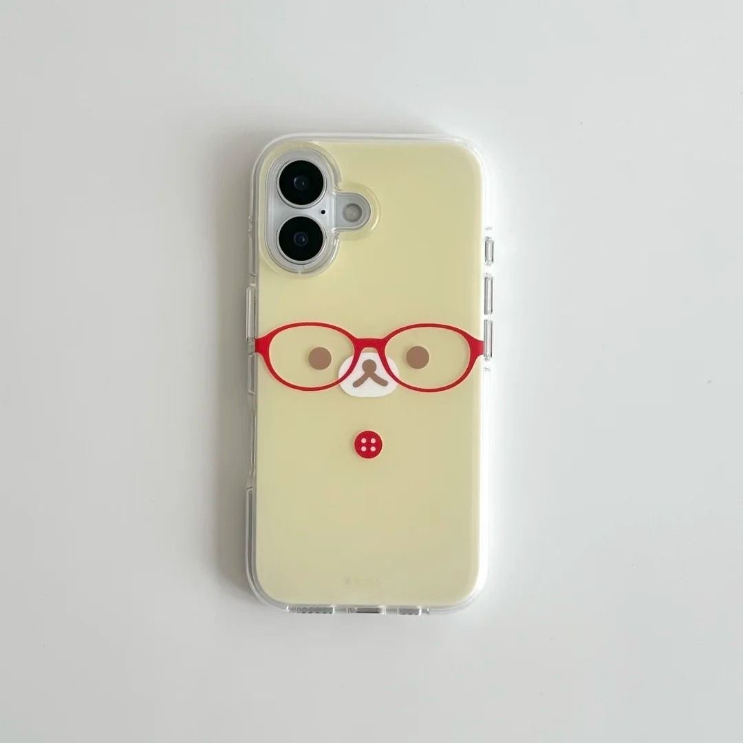 红框眼镜小熊适用苹果16Promax大孔手机壳vivo华为oppo小米15女13