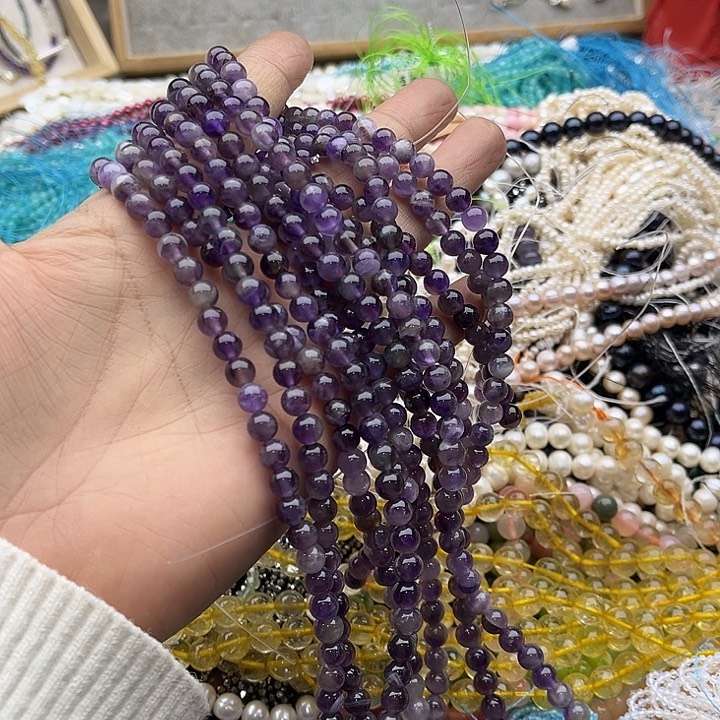 玛瑙/玉髓珠宝半成品未镶嵌一条6mm梦幻紫晶