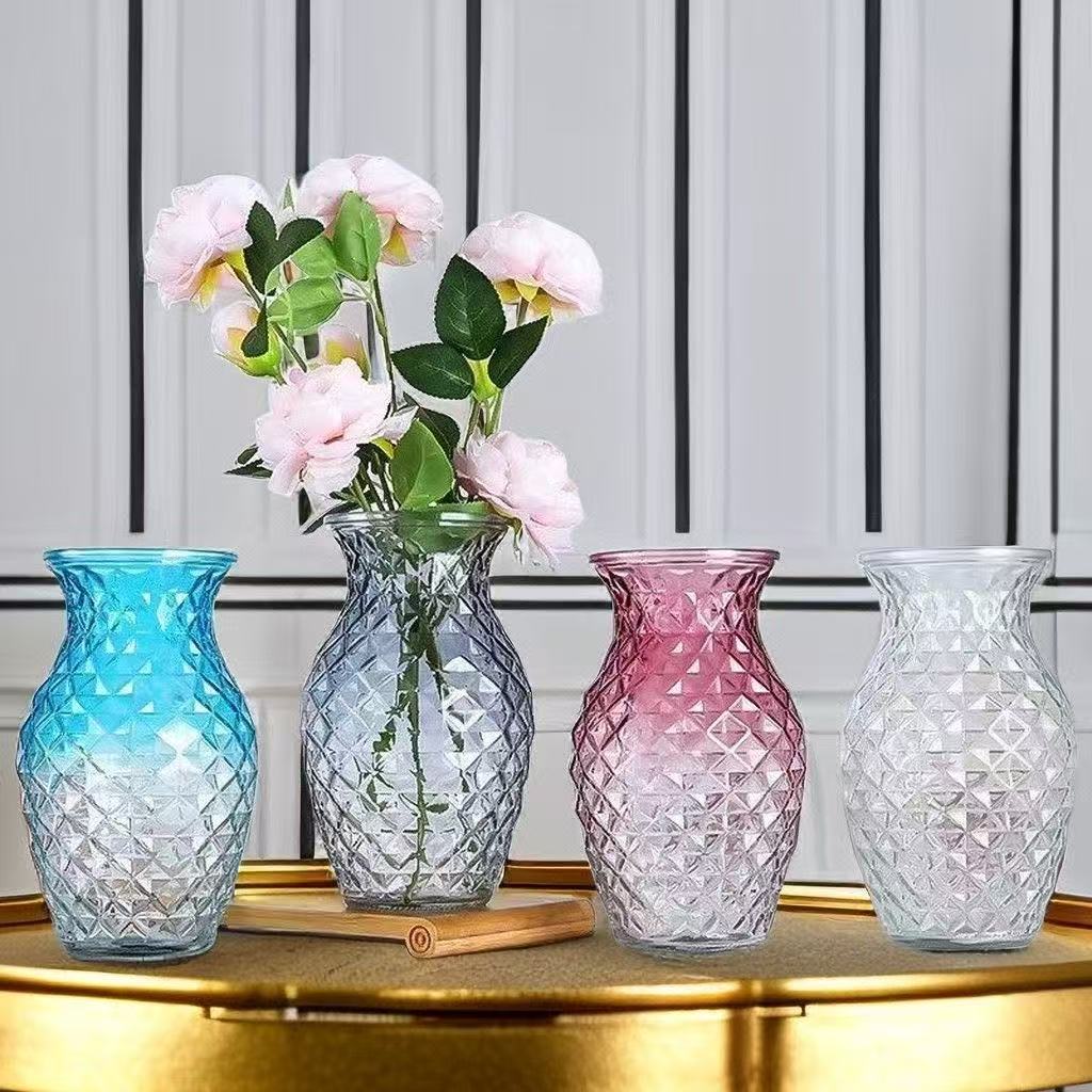 多色钻石纹复古浮雕小蛮腰花瓶客厅插花养花水培高级田园装饰$