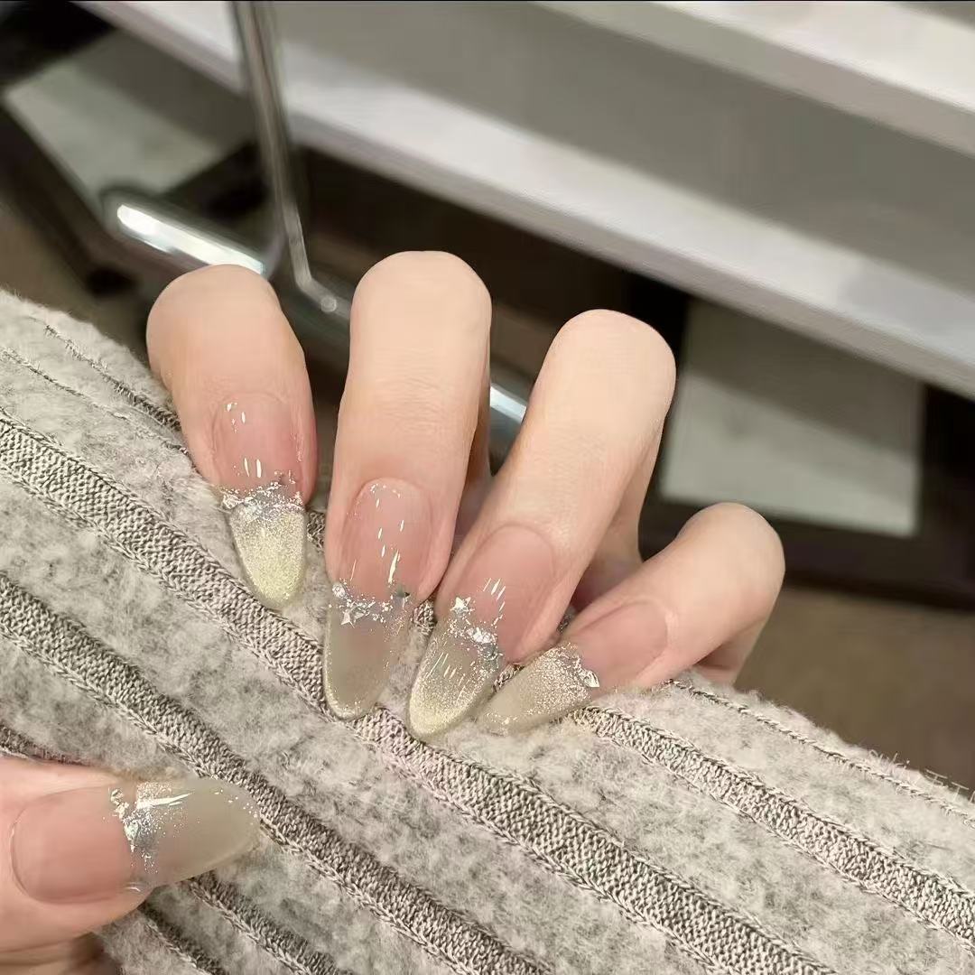 【北极星】纯手工穿戴甲夏季高级感ins风美甲新款裸色猫眼星星美甲