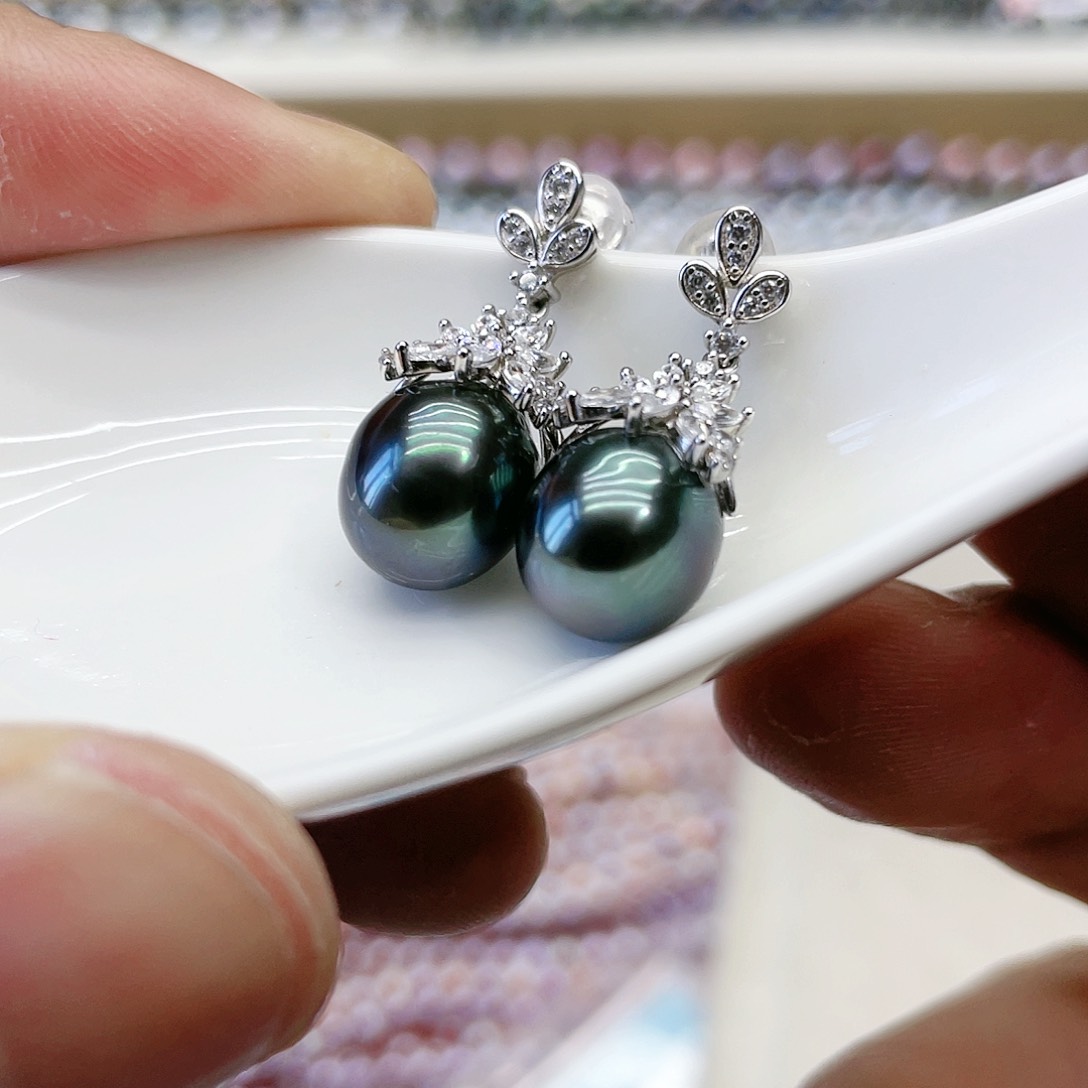 海水珍珠耳饰银S925镶嵌