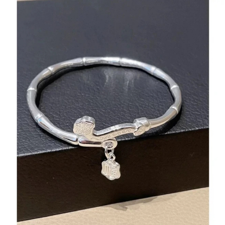 足银手镯 足银A39足银999.9 如意竹节银手镯女足银简约镯子年轻款