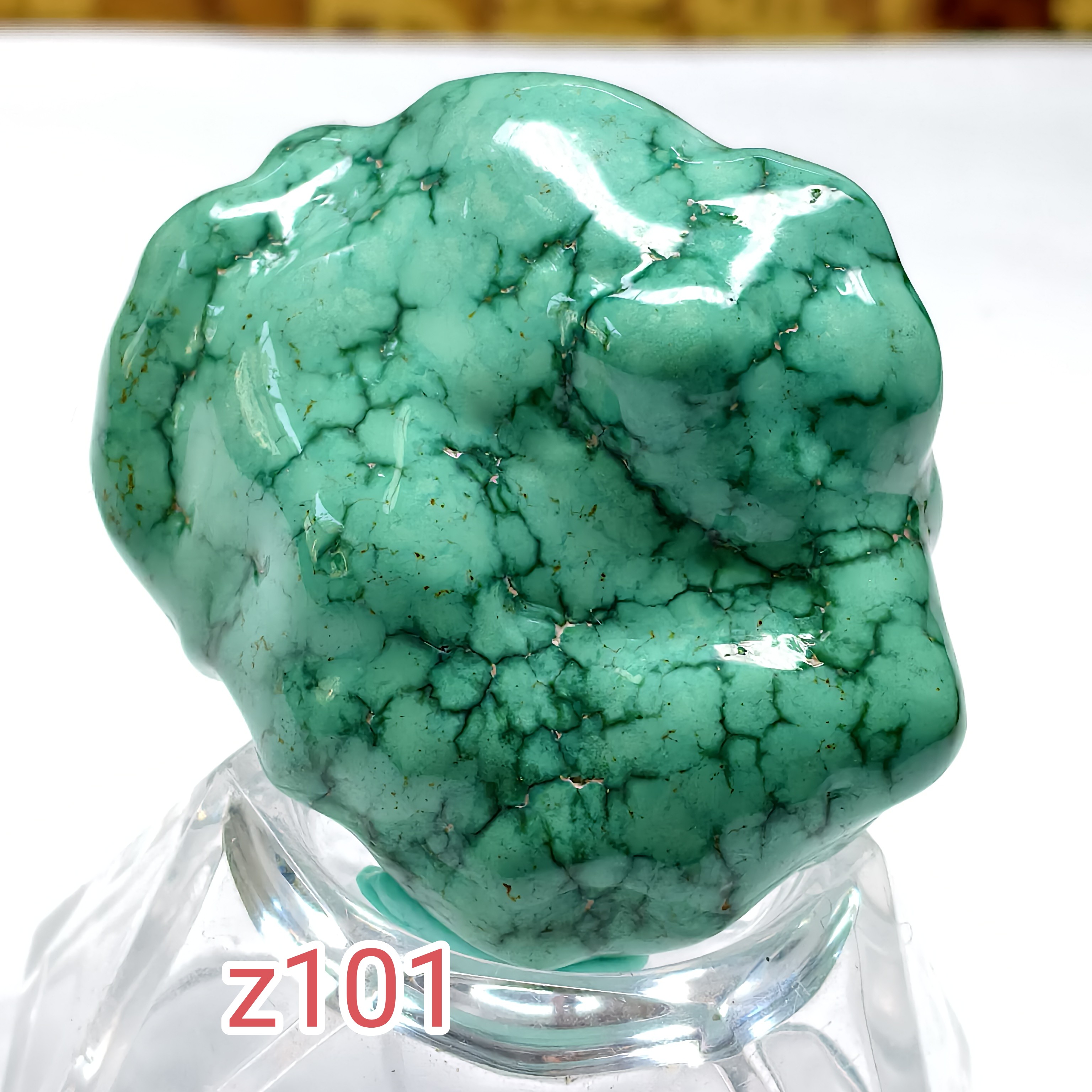 z101水草纹油绿随形绿松石摆件玻璃瓷原矿无优化