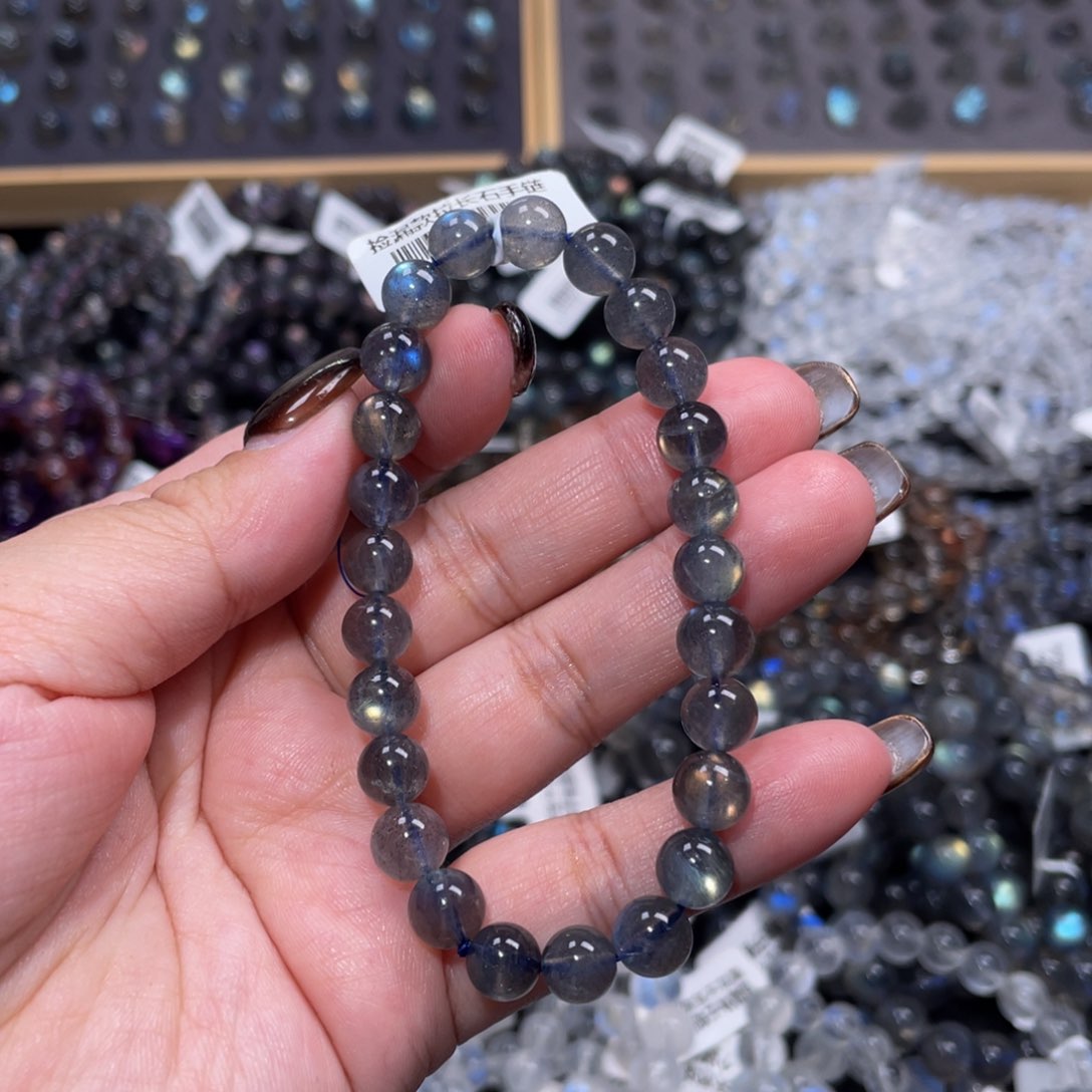 拉长石手链未镶嵌黑体灰月光手链7mm+捡漏价