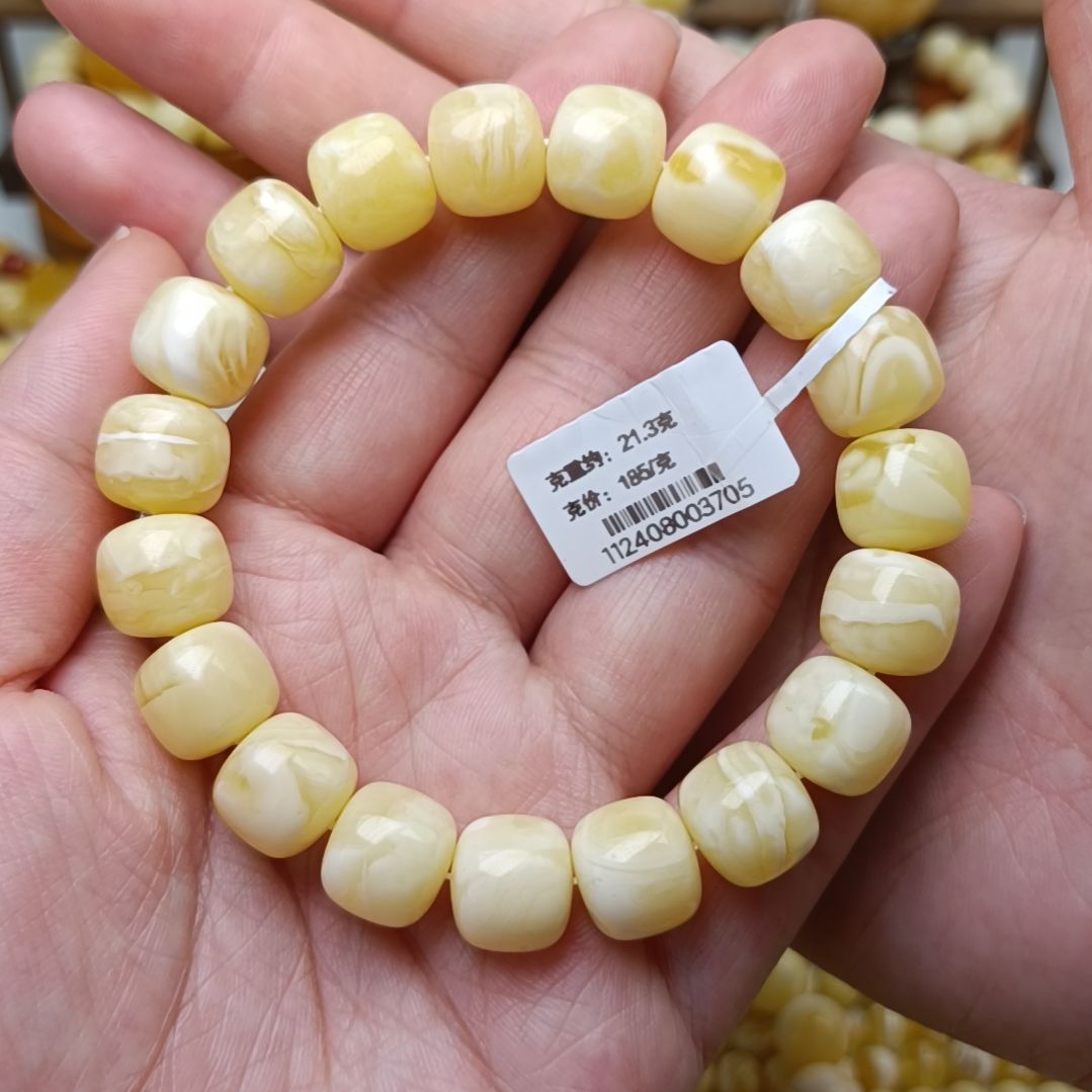 蜜蜡手链未镶嵌12老型白蜡妖花